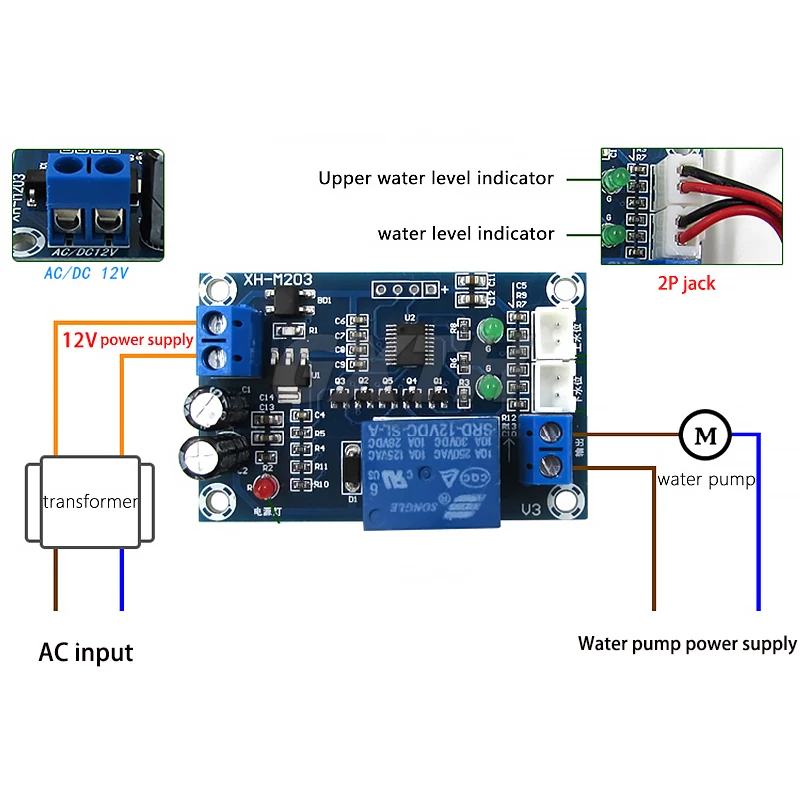 XH-M203 regolatore del livello dell\'acqua modulo interruttore della pompa dell\'acqua completamente automatico uscita relè 12V 10A