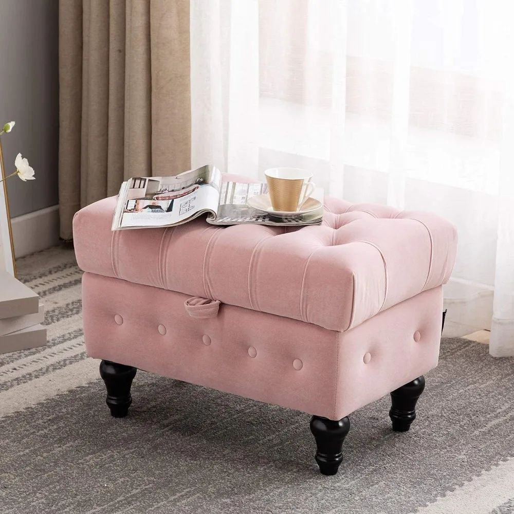 Storage Coffee Table Ottoman, Button Tufted Velvet Upholstery Footstool Bed Ottoman for Living Room, Home Office