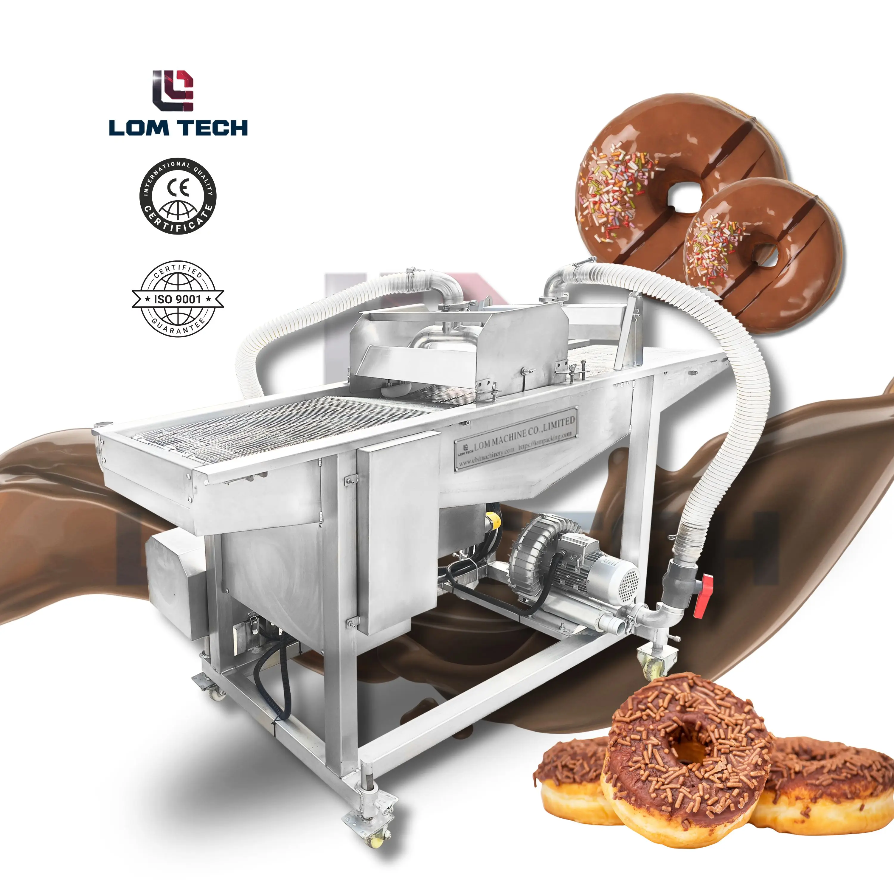 LOM TECH Chocolate Cake Enrober Chocolate Dipping Glazing Machine