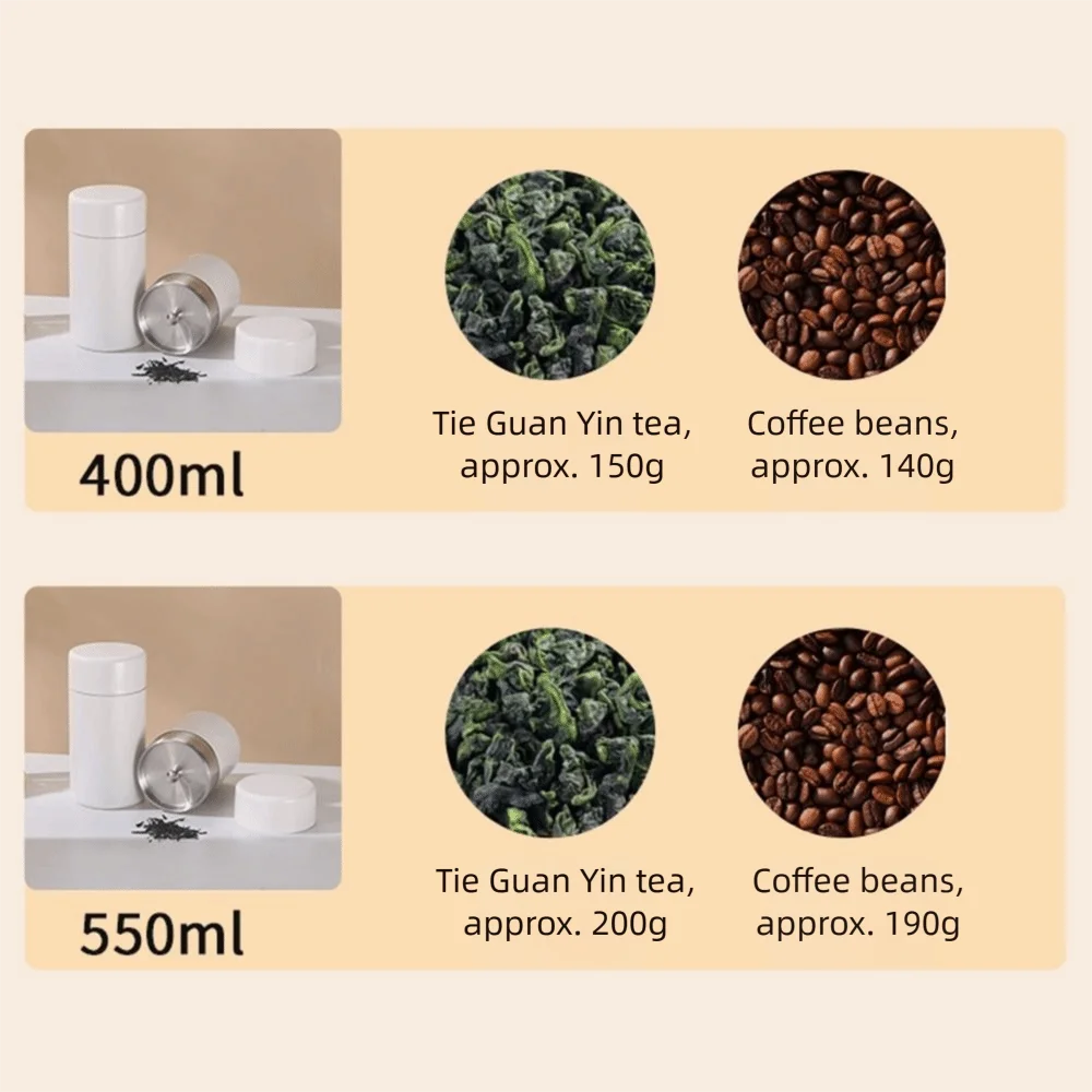 

Double Lids Stainless Steel Tea Canister Stainless Steel Airtight Seal Coffee Bean Storage Jar Multi-functional Smooth Surface