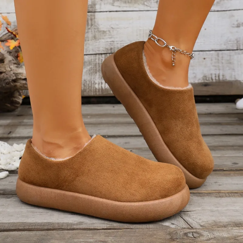 Large Size Plush Cotton Shoes Comfortable and Snow Resistant Slippers Vintage Warm Lazy Shoes Outdoor Thick Soled Winter Shoes