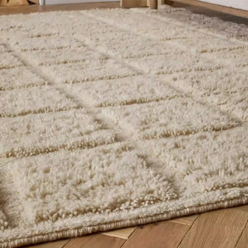 Modern Simple Plain Color Plush Carpet Rug Solid Color Plaid Handmade Thick Living Room Rugs Home Bedroom Area Rug Bedside Mat