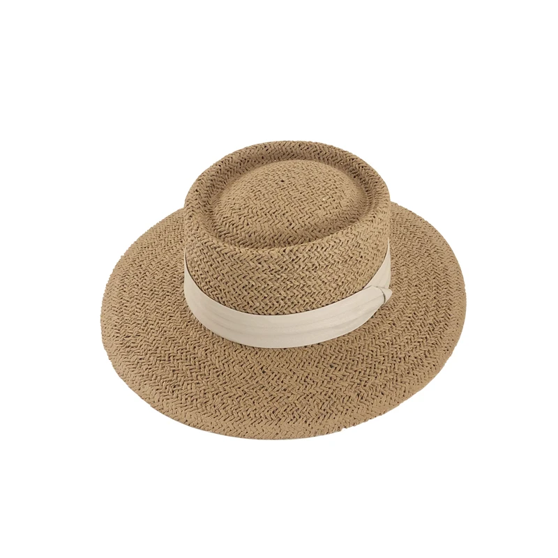 INS French Style Women Summer Sun Beach Flat Straw Hat Kawaii Vacation Panama Straw Woven Small Top Hat White Ribbon Bow Gorras