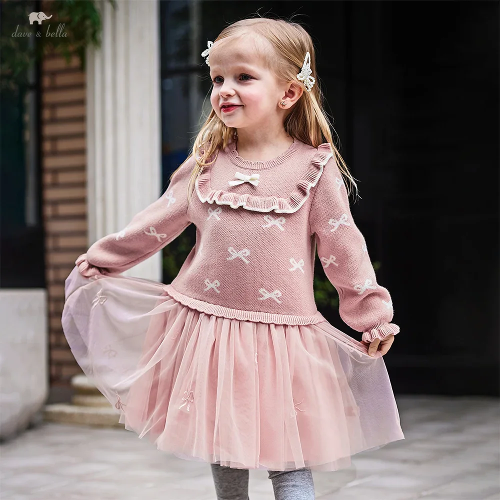 

Dave Bella Princess Dress Girls Baby Autumn Charm Sweet Cute Pink Bow Fashion Children's Sweater Dress Party Outdoor DB3253166