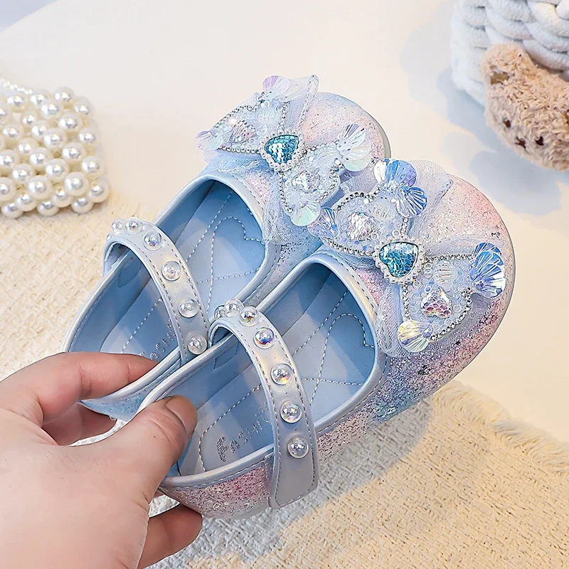 Girls Mary Jane Princess Flats, Toddler Glitter Gradient Dress Shoes Rhinestone Butterfly, Sparkly Party Wedding Shoes Girls