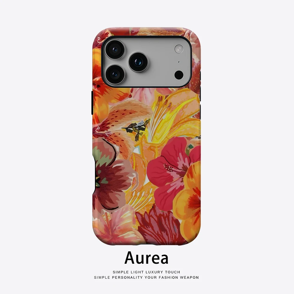 Warmfarbene Blumen-Handyhülle für magnetische Handyhülle für iPhone 17 16 15 14 13 Pro Max Plus, einzelne doppelschichtige robuste Hülle