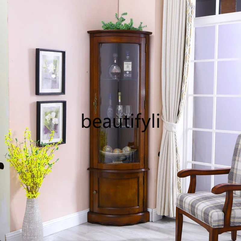 

D2520 American light luxury solid wood corner wine cabinet, simple triangular cabinet glass locker in the living room