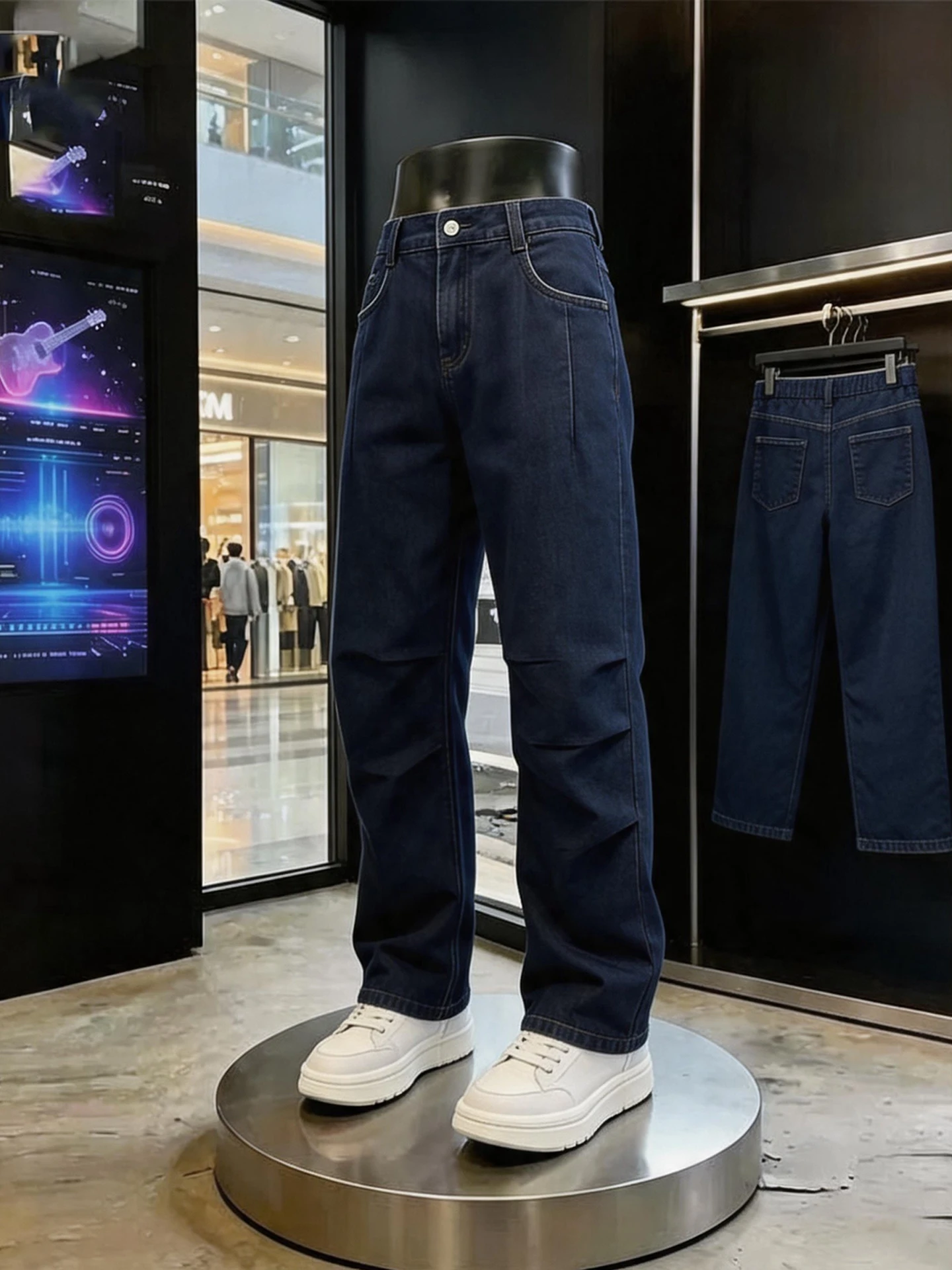 

American Vibe Men's Slim Straight Jeans Work Trousers Folded Design Trendy Brand Casual Wear Resistant mid Waist Jeans