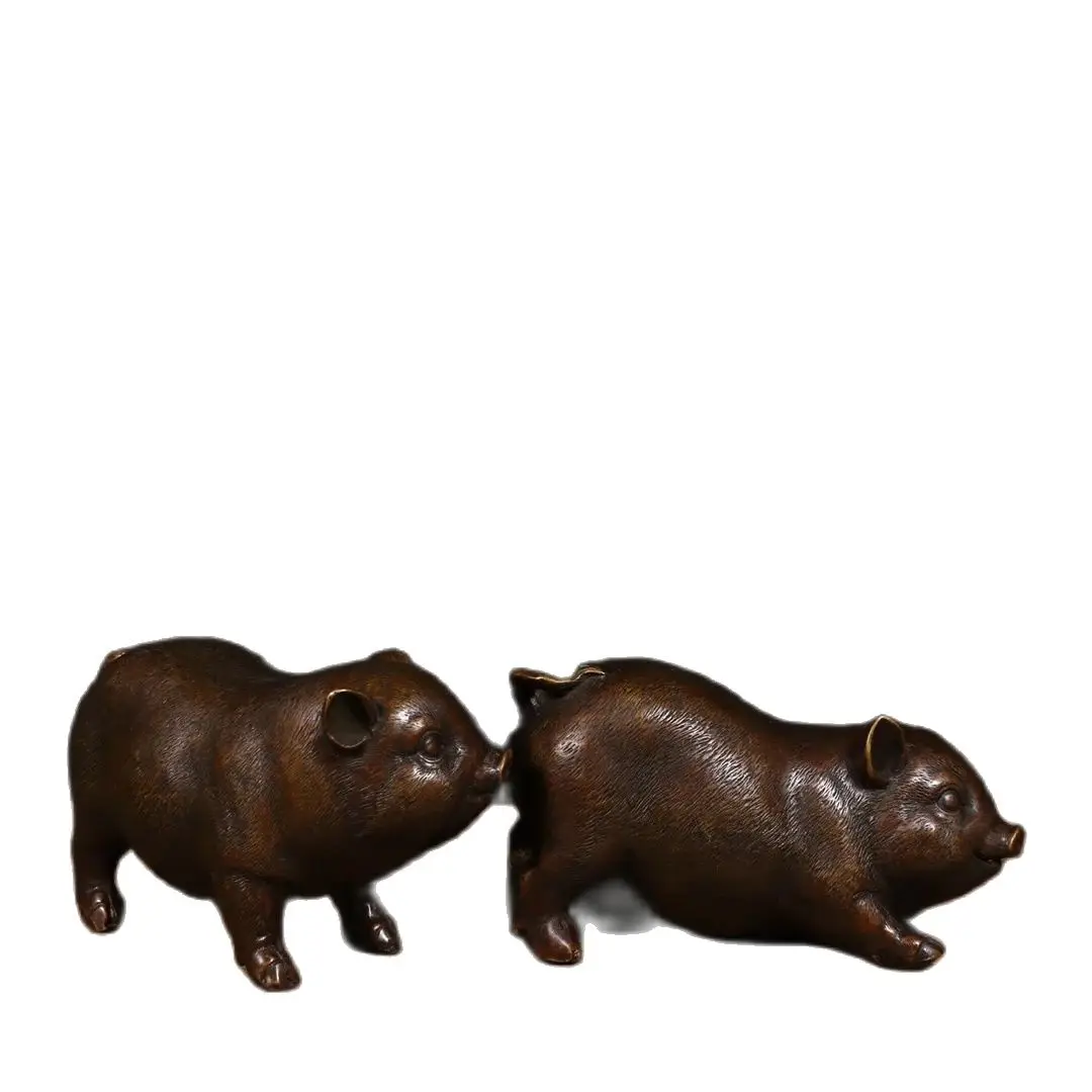 17.5CM A Pair Copper Pig Ornament, Copper Pig Zodiac Pig Home Crafts, Relocation, Opening Gifts, Exquisite Craftsmanship, Excell