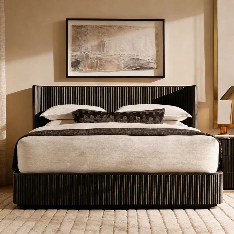 Modern Villa Bedroom Wooden Bed Indoor Wooden Bed Set Resort Hotel Guest Room Furniture Set Comfortable Apartment Double Bed