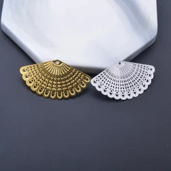 6pcs Filigree Fan-shape Charms Silver Color Connector Brass Pendant Jewelry DIY Earrings