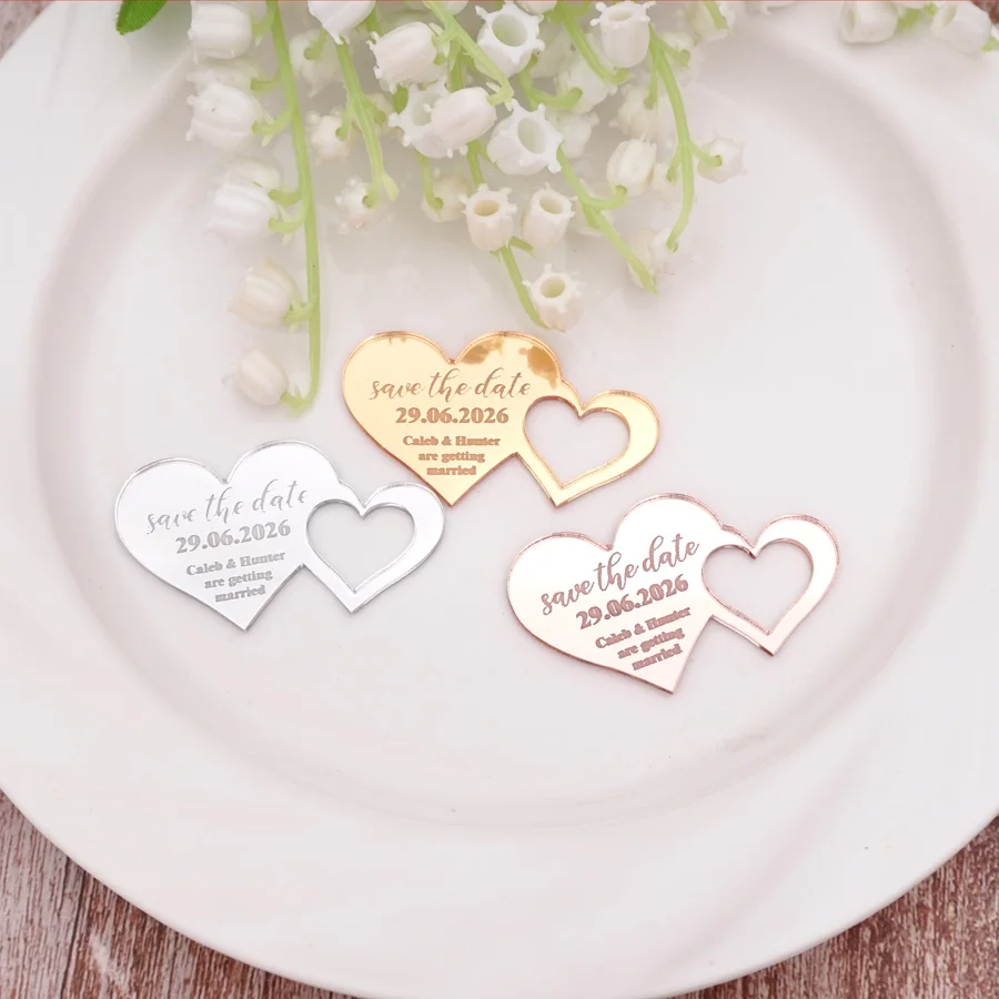 

Personalized 5*8.5cm Sweetly Doubel Hearts Design Wedding Engagement Party Save The Date Invitation Card Candy Keepsakes Decor