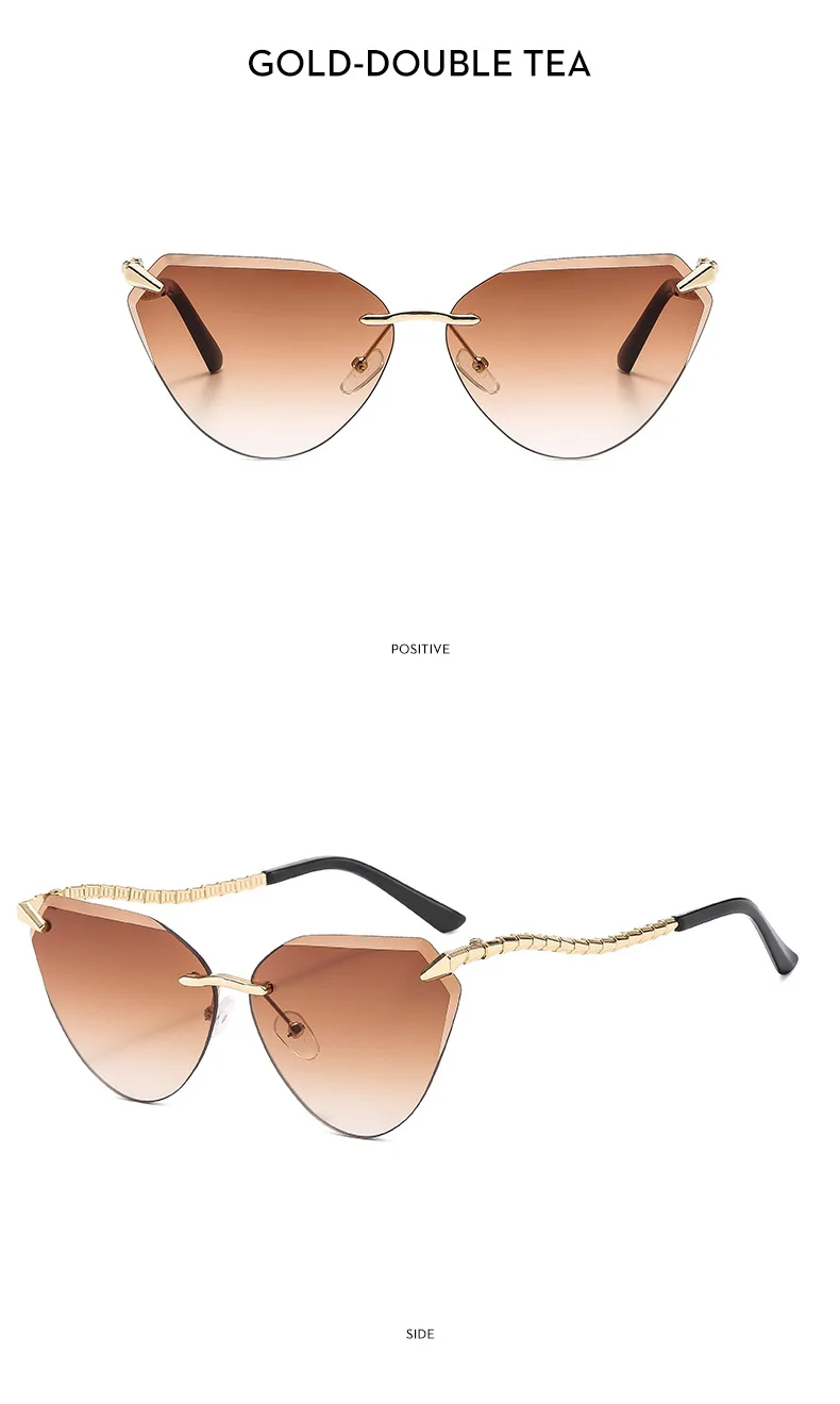Katzenaugen Randlose Sonnenbrille Damen 2026 Luxusmarke Designer Trendige Metall Rahmenlose Sonnenbrillen für Damen Vintage Eyewear UV400 – Detail 15