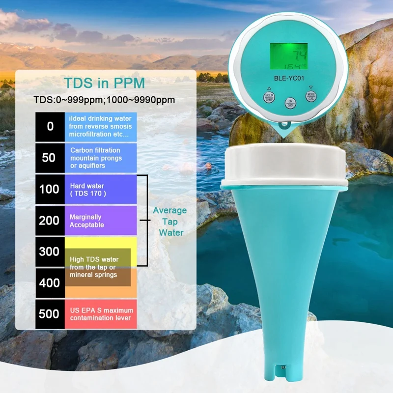 6 In 1 Water Quality Detector PH EC TDS ORP Temperature Chlorine APP Display Swimming Pool Bluetooth Water Quality Teste