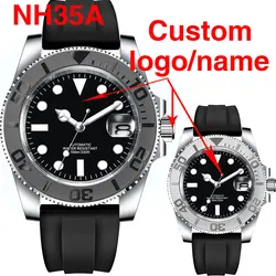 Custom Fashion Japan 24 Jewels NH35 40mm  Watch Case Automatic Men's Watch Miyota YM Brushed Ceremic Bezel Rubber Band