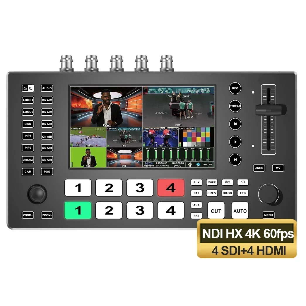 USD812 Free Ship M4S-N NDI HX 4K 60fps+4 SDI(in)+4 Hd Mi(in)+ 5 Channel Large Screen 5.5 Inch Video Switcher Mixer Streaming