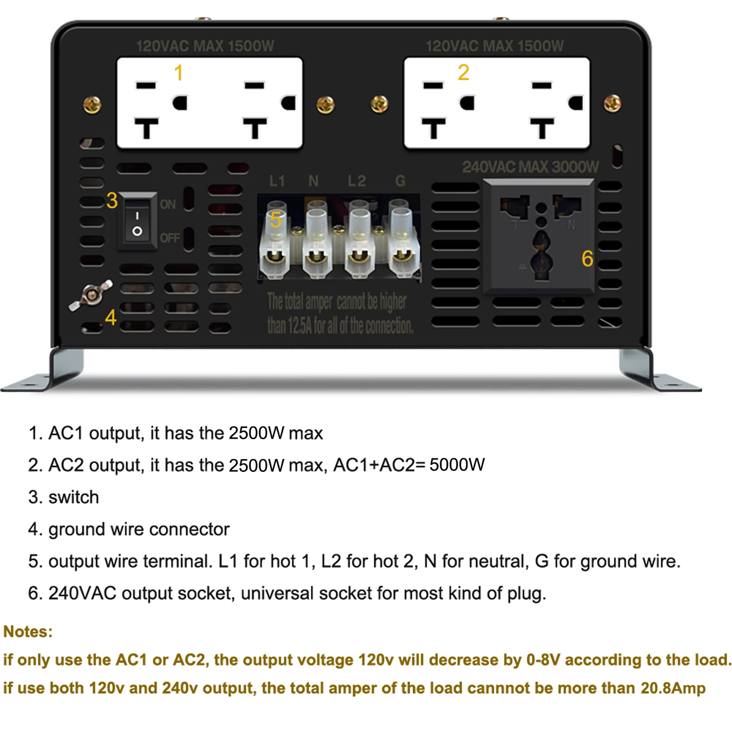 6000W Split-phase Pure Sine Wave Inverter Solar Power Generator Battery 24V/36V/48V/60V/96V DC to 110/220V,120/240V AC Converter