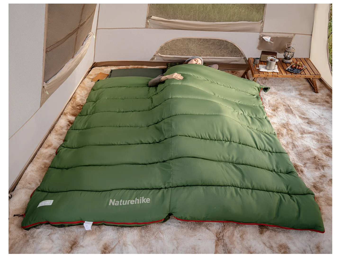 Naturehike 2026 Neuer Schlafsack mit Kapuze, große Seitenöffnungen, faltbar, doppellagig, warm, 4-Jahreszeiten-Camping-Schlafsack – Detail 4