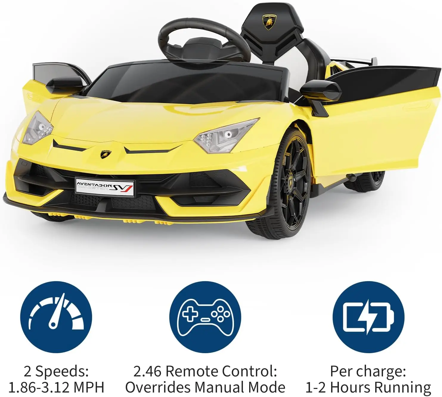 12V Licensed Lamborghini Kids Electric Car with Remote Control, LED Lights & Sound System, Battery-Powered Ride-On Toy for Boys & Girls