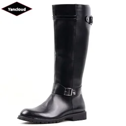 Plus Size 37-46 Top Quality Mid Calf Punk Style Motorcycle Riding Boots Men Shoes Fall Winter 2024 Flat Heels Long Boots Male