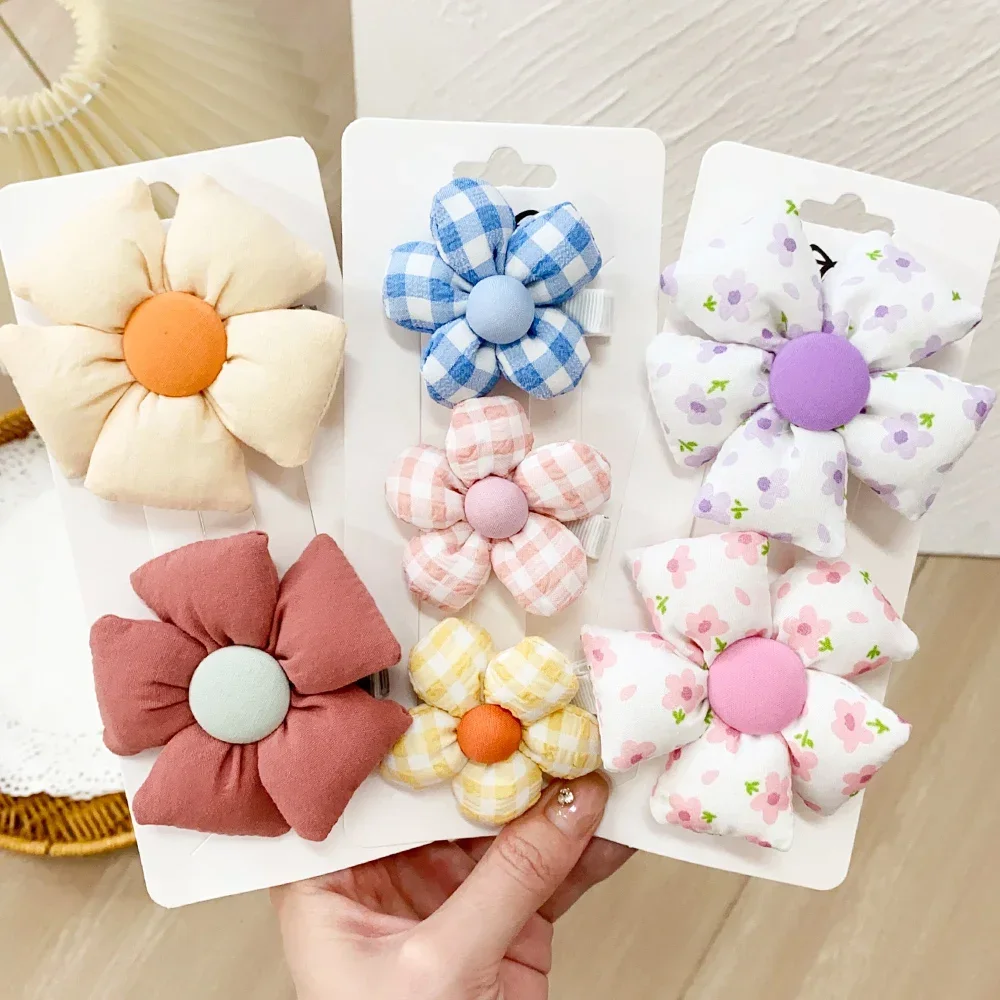 2Pcs/Set Sweet Print Flower Hair Clips for Cute Girls Cartoon Hairpins Barrettes Kids Headwear Baby Hair Accessories Wholesale