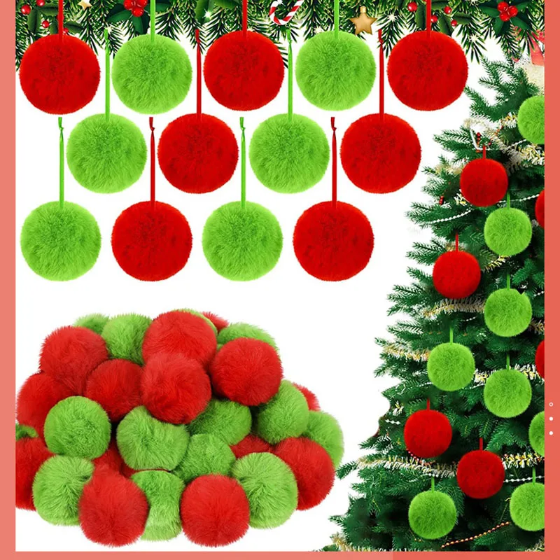 

20Pcs 6cm Fluffy Christmas Red Green Pom Poms Christmas Fluffy Ball Ornaments Diy Hand-sewn Craft Christmas Decoration Mater