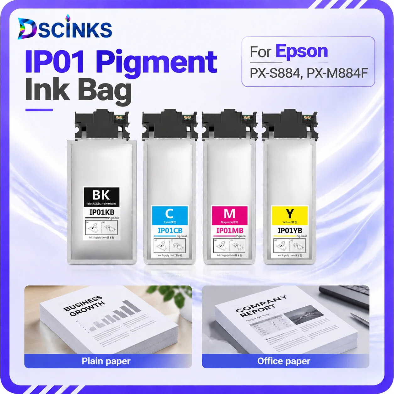 IP01KB IP01CB IP01MB IP01YB Ink Cartridge Replacement For Epson PX-S884 PX-M884F Printer IP01KB-IP01YB Ink Bag With Chip