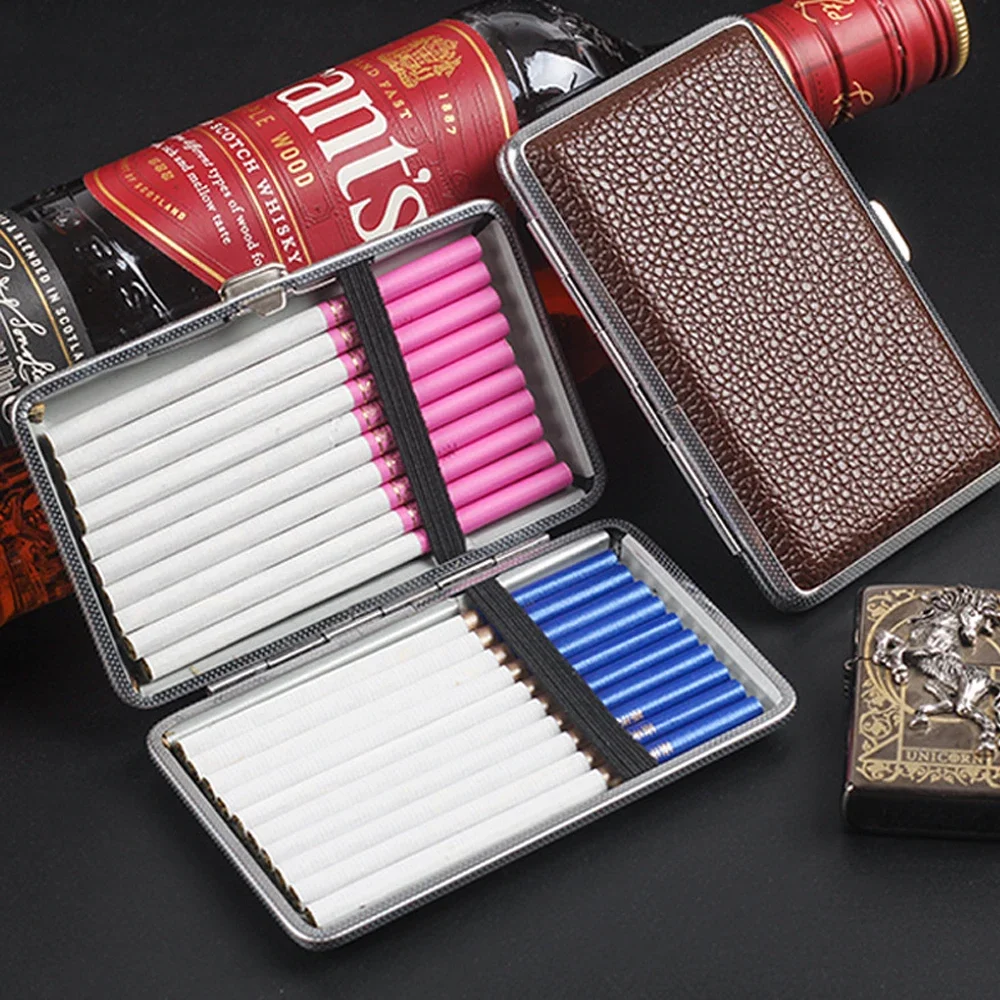 Portable 20 Sticks Fine Leather Cigarette Case Slim Storage Box Gift Leather Smoking Accessories