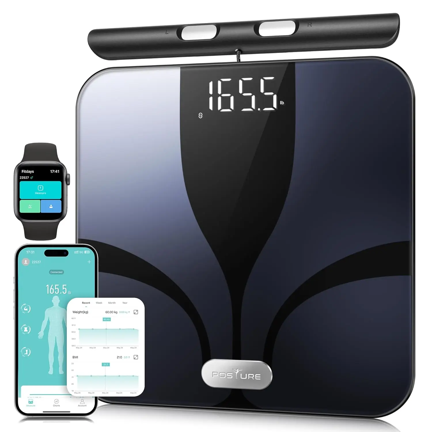 

Digital Bathroom Scale with Bluetooth, 8-Electrode Body Fat Analyzer, Voice Prompt for Health Monitoring