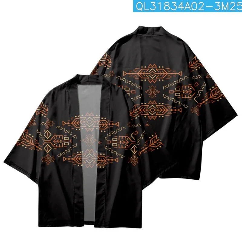 

Geometric Patterns Printed Cardigan Streetwear Men Women Japanese Kimono Beach Shorts Yukata Shirt Haori Cosplay