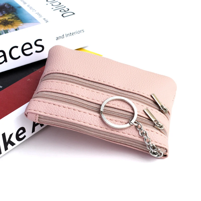 1 Stück, verschiedene Modelle, Damen-Geldbörse aus Leder, mit 3 Reißverschlüssen, Münztasche, Geldbörse, Schlüsselanhänger, Karten- und Bargeldhalter, Geldbörse für Kleingeld. – Detail 5