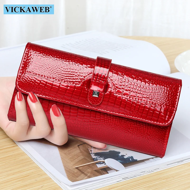 Free Gift Women Leather Wallet Long Ladies 3 Folders Clutch Money Bag Design Purse Fashion AE605-25