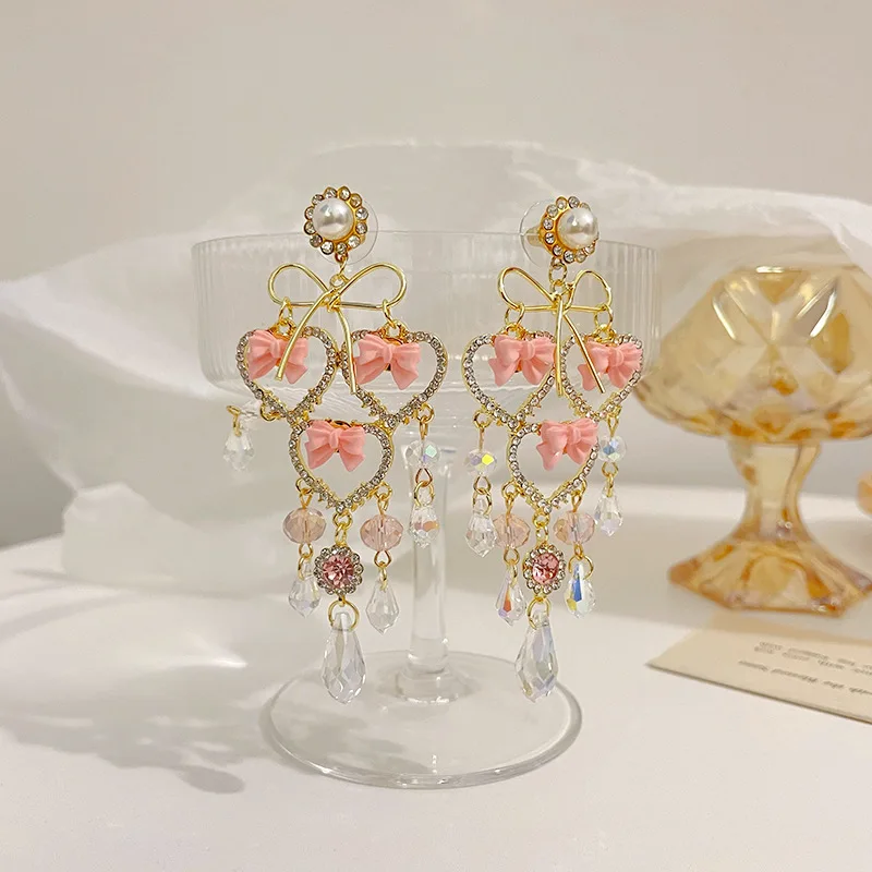 Crystal tassel earrings love hollow rhinestone earrings
