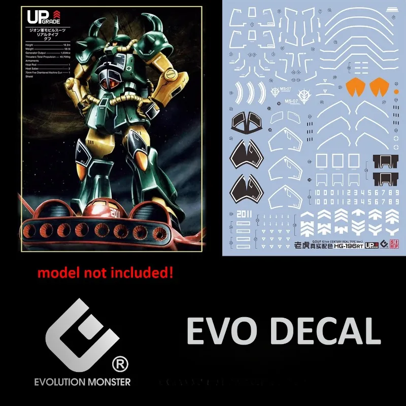 EVO HG-196RT High Precision Fluorescent Waterslide Decals For HG 1/144 MS-07 Gouf 21st Century Real Type Ver Mecha Model DIY
