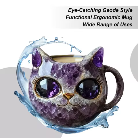 Cat Mug Cat Mineral Crystal Coffee Mugs Tea Cup Handmade Resin Drinking Bottle Cute Animal Home Decor For Kitchen Living Room