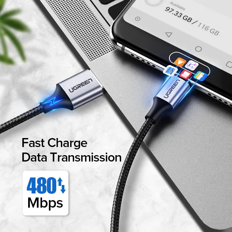 Ugreen USB C Cable for Samsung Galaxy S20 Plus Mobile Phone Fast Charging Type C Cable for Xiaomi Redmi Note 10 Mi 9 USB C Cord