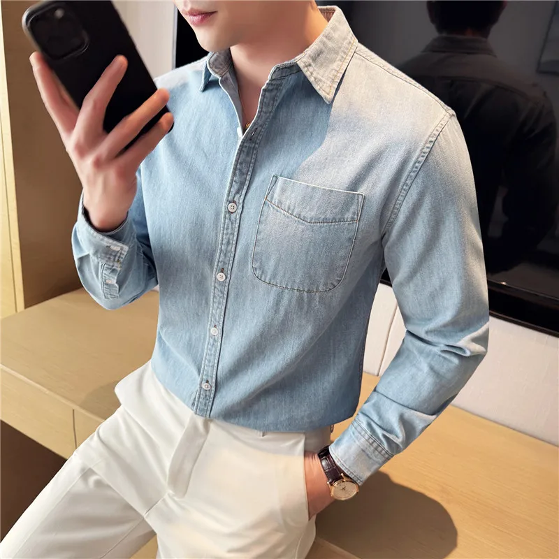 

Brand Cotton Denim Shirt Retro Fashion Men Long Sleeve Slim Fit Casual Cowboy Shirts High Quality Mens Clothing Tops Shirt Coats