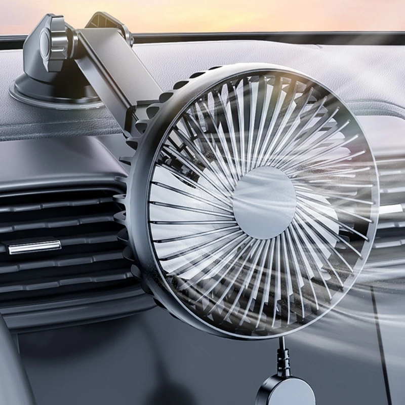 Car Fan 5V/24V/USB Portable Suction Cup Auto Cooler 360 Degree Adjustable Car Dashboard Fan