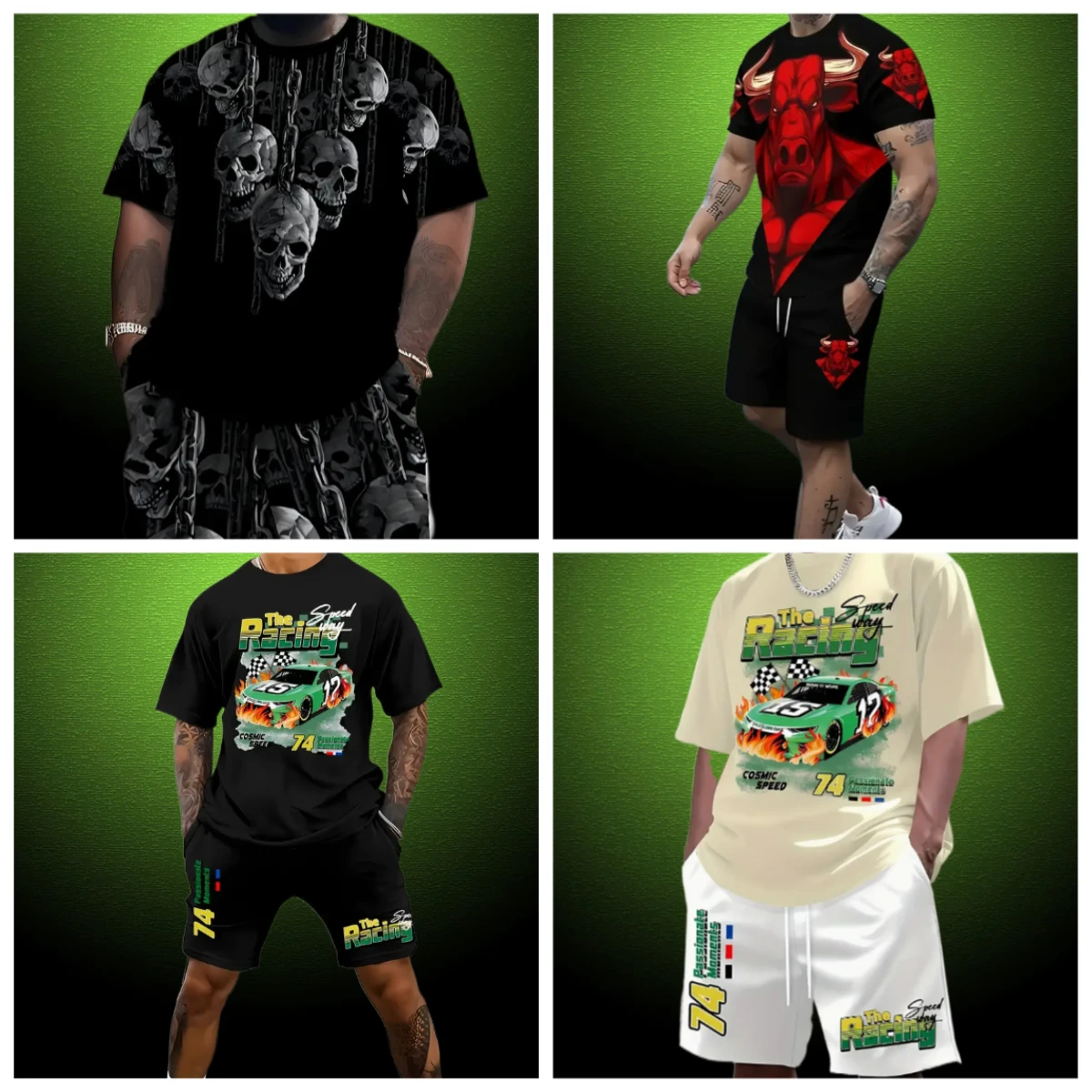 

Fashion Skull Graphic 3D Printed Men's Short Sleeve Top and Shorts Set Plus Size Casual Short Sleeve T-shirt Shorts 2-piece Set