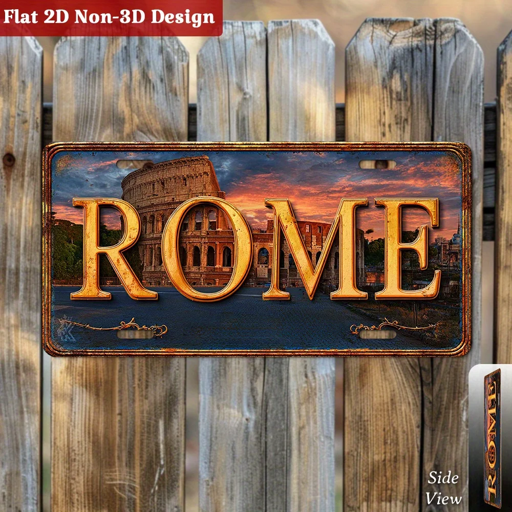2D Flat, 1pc Eternal Echo | Rome Colosseum Scene Decorative License Plates, Only for Decoration, Classic Travel Wall Accent