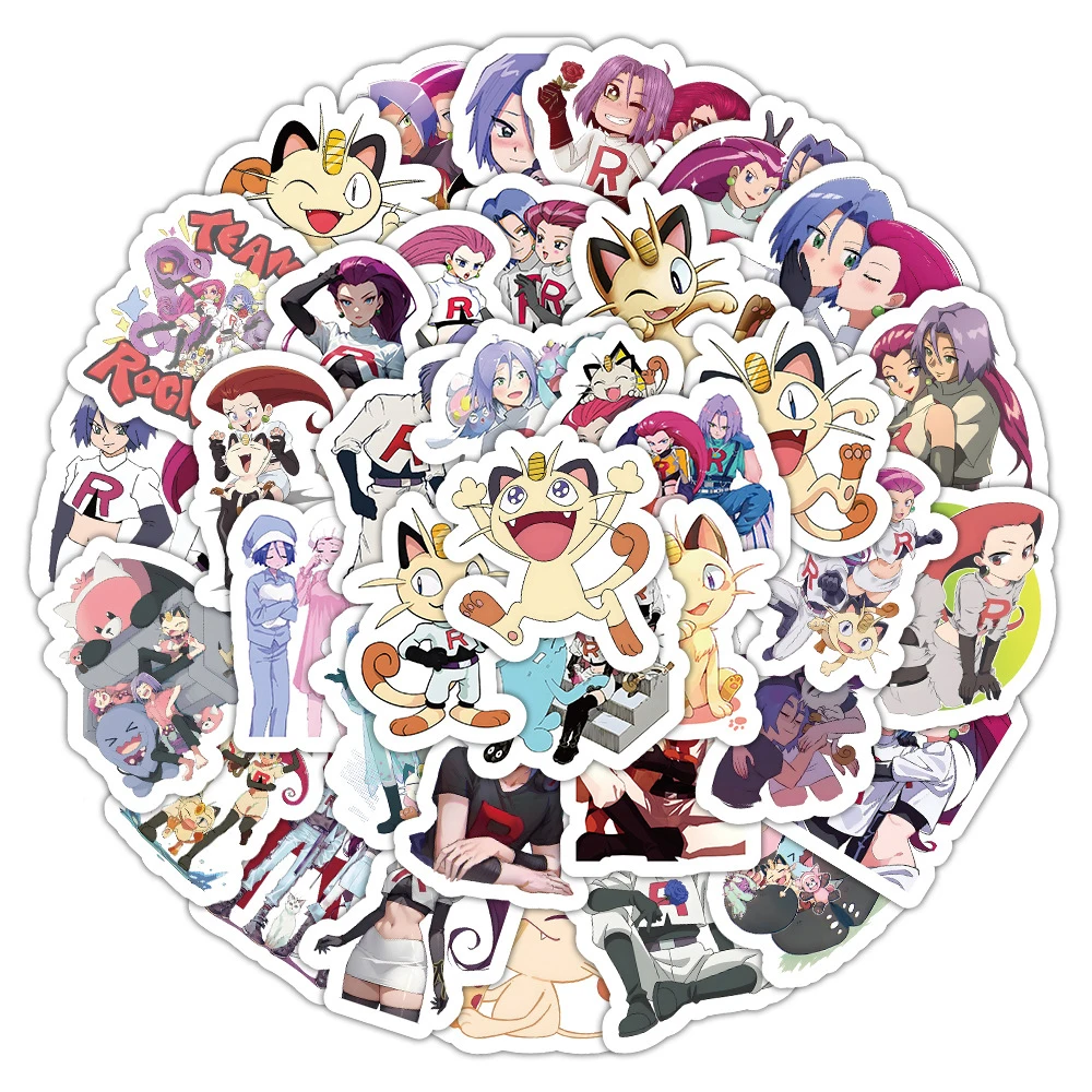 10/30/50pcs Pokemon Team Rocket Anime Stickers Cute Jessie James Meowth Cartoon Decals Laptop Phone Diary Funny Sticker Kids Toy