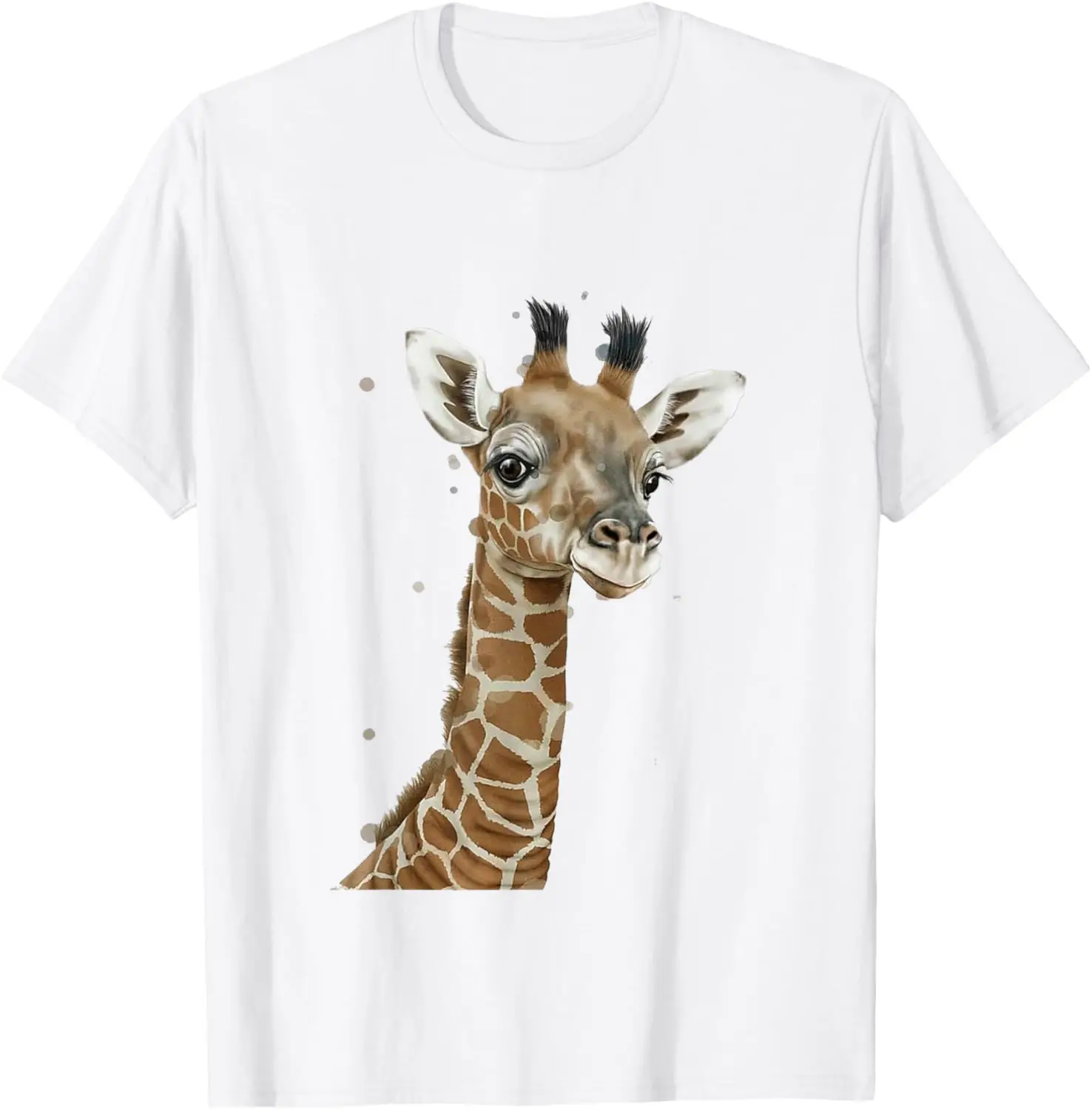

Cute Watercolor Baby Giraffe Portrait Graphic T-Shirt Soft Breathable Cotton Tee for Animal Lovers