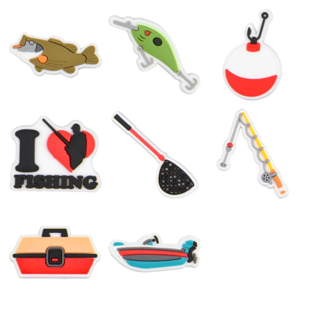 Fishing Tools Sports Shoe Charms For Men Mini I Love Fish Shoe Decoration For Clogs Accessories DAD Party Gifts