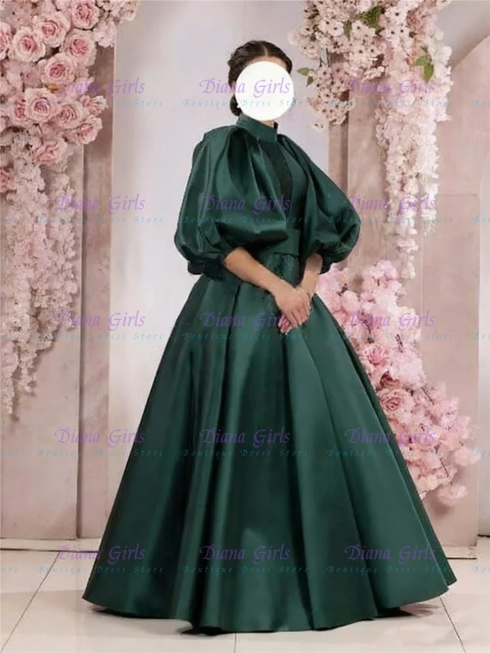 

Элегантное качественное зеленое атласное платье трапециевидной формы с цветочным узором для девочек для маленьких девочек, вечернее бальное платье с высокой талией и объемными рукавами по индивидуальному заказу