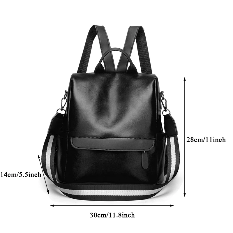 Ladies Backpack Pu Casual Trend Large Capacity Travel Backpack Solid Color Handbag Crossbody Bag