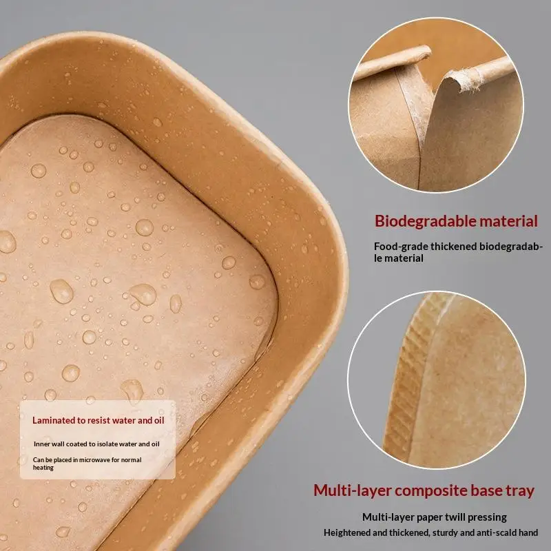 C 10PCS/Set Disposable Lunch Box Kraft Paper Square Lunch Box Fast Food Packing Boxes Paper Bowls With Lid Household Bento Boxes