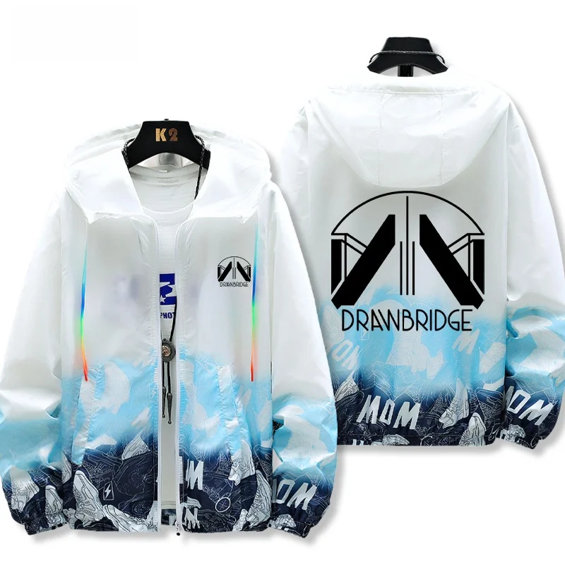 

ex Summer Lightweight Polyester Hooded Jaet Breathable Sun Protection Color Rope Men's Outerwear Casual Loose Fit Zippe...