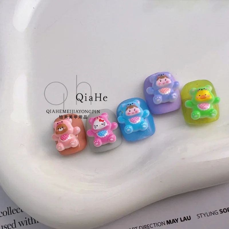 20pcs Cute colorful bear three-dimensional mini cartoon nail charms resin DIY nail decoration nail art jewelry