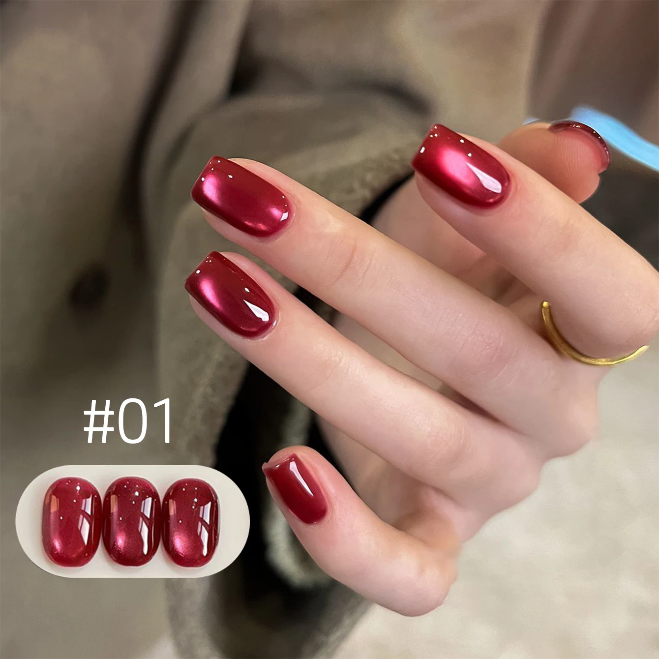 MIANEL 10ML Lucky Red Cat Eye Magnetic Gel Nail Polish 2026 New Wine Red Glass Beads Nail Polish Nail Art New Year Nails 1-8pcs view 4