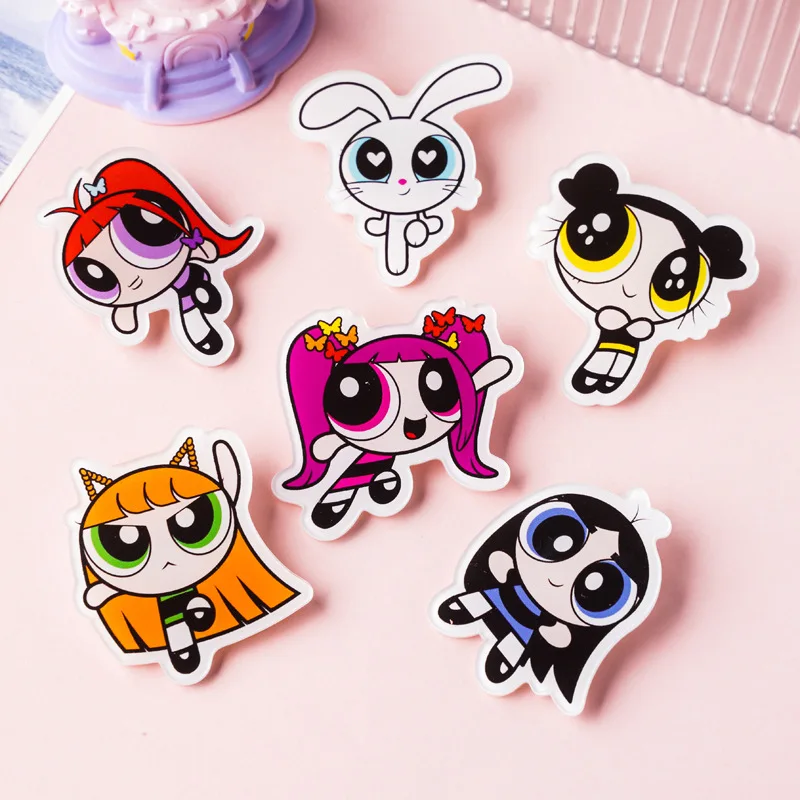 

6PCS Kawaii Anime The Powerpuff and Girls Series Acrylic Brooch Cute Cartoon Character Creativity Printing DIY Backpack Badge